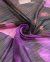 Tecido Crepe Chiffon Texturizado Italiano Estampa Abstrata Tons de Roxo
