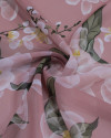 Tecido Crepe Chiffon Italiano Campo de Flores Verde, Branco e Rosé