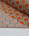 Tecido Viscose Colméias Laranja, Offwhite e Marrom