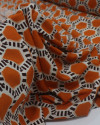 Tecido Viscose Colméias Laranja, Offwhite e Marrom