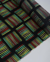 Tecido Viscose Riscos Geométricos Colorido e Preto