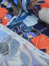 Tecido Linho Misto Italiano Flores Coloridas e Azul Marinho