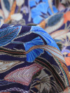 Tecido Linho Misto Italiano Flores Coloridas e Azul Marinho