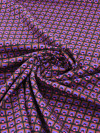 Tecido Tricoline Micro Simbolo Preto Rosa e Roxo