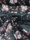 Tecido Crepe Chiffon Italiano Micro Floral Barrado Vermelho e Preto