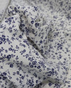 Tecido Linho Misto Camisaria Micro Ramos Florais Azul Marinho e Offwhite