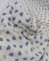 Tecido Linho Misto Camisaria Micro Ramos Azul, Dourado e Cru