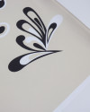 Tecido Crepe Silk Italiano Macro Ramos Abstratos Branco, Preto e Pérola