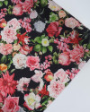 Tecido Crepe Silk Flores Diversas Colorido e Preto