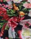 Tecido Crepe Silk Flores Diversas Colorido e Preto