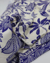 Tecido Viscose Barrado Duplo Brasilidade Tropical Azul e Offwhite