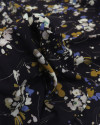 Tecido Crepe de Viscose Italiano Respingos Abstratos Sobrepostos Colorido e Preto
