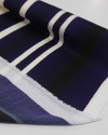 Tecido Crepe Silk Italiano Barrado em Listras Preto, Azul Marinho e Creme