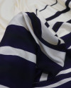 Tecido Crepe Silk Italiano Barrado em Listras Preto, Azul Marinho e Creme