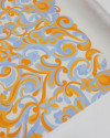 Tecido Viscose Acetinada Italiano Arabesco Floral Laranja, Azul e Offwhite (1,40m x 1,47m)