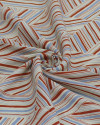 Tecido Crepe de Viscose Italiano Listras Geométricas Azul, Vermelho e Creme