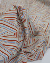 Tecido Crepe de Viscose Italiano Listras Geométricas Azul, Vermelho e Creme