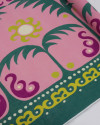 Tecido Linho Puro Italiano Barrado Duplo Estampa Tropical Verde e Rosa