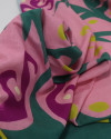 Tecido Linho Puro Italiano Barrado Duplo Estampa Tropical Verde e Rosa