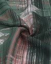 Tecido Linho Puro Italiano Listras Abstratas Branco, Coral e Tons de Verde