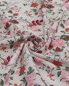 Tecido Crepe Salinas Italiano Campo de Rosas Vermelho e Creme