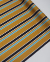 Tecido Crepe de Viscose Italiano Multi Listrado Branco, Azul, Preto e Caramelo