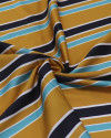 Tecido Crepe de Viscose Italiano Multi Listrado Branco, Azul, Preto e Caramelo
