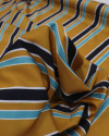 Tecido Crepe de Viscose Italiano Multi Listrado Branco, Azul, Preto e Caramelo