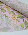 Tecido Viscose Flores em Rabisco Amarelo Verde e Rosa Bebê