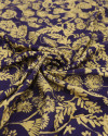 Tecido Viscose Texturizada Flores e Galhos Amarelo e Azul Marinho