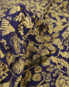 Tecido Viscose Texturizada Flores e Galhos Amarelo e Azul Marinho