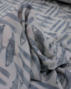 Tecido Viscose Premium Sardine Estampada Azul Ardósia e Creme