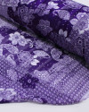 Tecido Crepe Chiffon Brocado Barrado Duplo Floral e Geométrico Branco e Roxo
