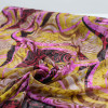 Tecido Crepe Chiffon Brocado Animal Print Rosa e Amarelo Queimado