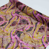 Tecido Crepe Chiffon Brocado Animal Print Rosa e Amarelo Queimado