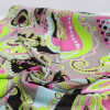 Tecido Crepe Chiffon Macro Cashmere Verde e Rosa Neon