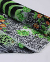 Tecido Crepe Chiffon Italiano Multi Estampa Preto e Tons de Verde