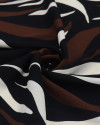 Tecido Crepe Koshibo Ondas Abstratas Creme, Marrom e Preto