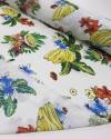 Tecido Crepe Texturizado Frutas Tropicais Colorido e Branco