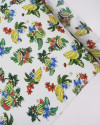 Tecido Crepe Texturizado Frutas Tropicais Colorido e Branco