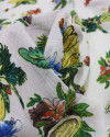 Tecido Crepe Texturizado Frutas Tropicais Colorido e Branco