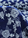Tecido Linho Misto Bordado Floral Branco e Azul