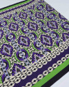 Tecido Viscose Italiano Arabesco Barrado Verde e Roxo