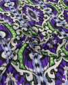 Tecido Viscose Italiano Arabesco Barrado Verde e Roxo
