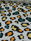 Tecido Linho Misto Leve Macro Animal Print Laranja verde e cru