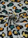 Tecido Linho Misto Leve Macro Animal Print Laranja verde e cru