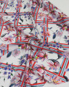 Tecido Crepe Silk Italiano Floral Diversos e Listras Azul Vermelho e Branco