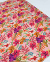Tecido Crepe Salinas Italiano Tapete Floral Colorido e Salmão