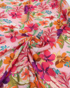 Tecido Crepe Salinas Italiano Tapete Floral Colorido e Salmão