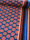 Tecido Viscose Floral Geométrico e Barrado Listrado Bordô e Azul